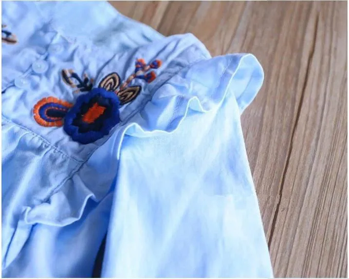 Осенняя детская блузка для девочек рубашки с оборками и цветочной вышивкой