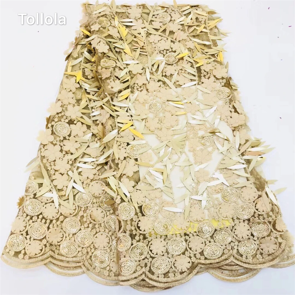Tollola 2019 золото блёстки Новый дизайн Африканский кружево ткань французский Тюль
