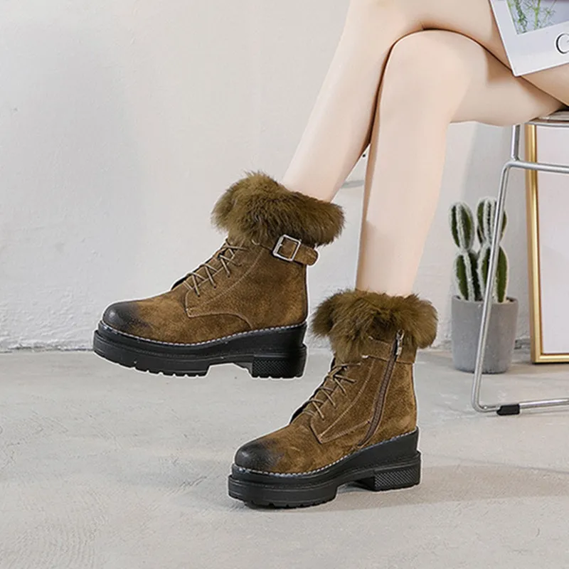 Ботинки женские зимние из натуральной кожи на платформе с высоким берцем каблуке