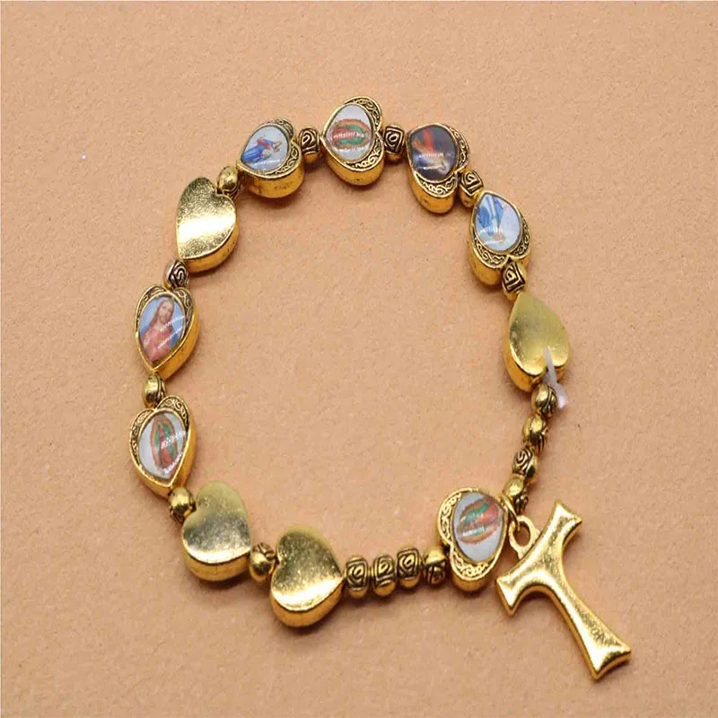 Браслет из эластичного сплава с изображением сердца и Иисуса|Плетеные браслеты| |