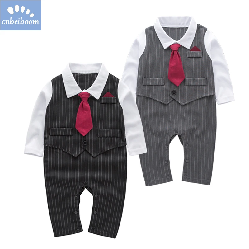 Для маленьких мальчиков комбинезон-ползунки галстук малышей хлопка с длинным