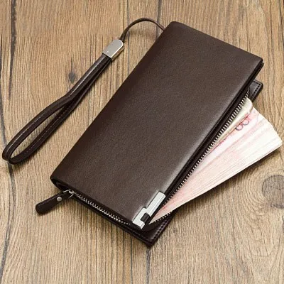 no logo brown Baellerry кошелек на молнии мужской держатель для карт мужские кошельки клатчи Модные мужские кошельки Длинные кожаные с отделением для монет Органайзер - Цвет: no logo brown