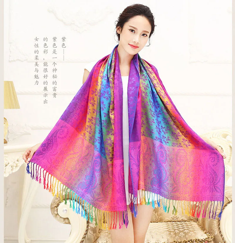 [FAITHINK] из Индии Женская Этническая шаль пашмины накидка с цветочным рисунком