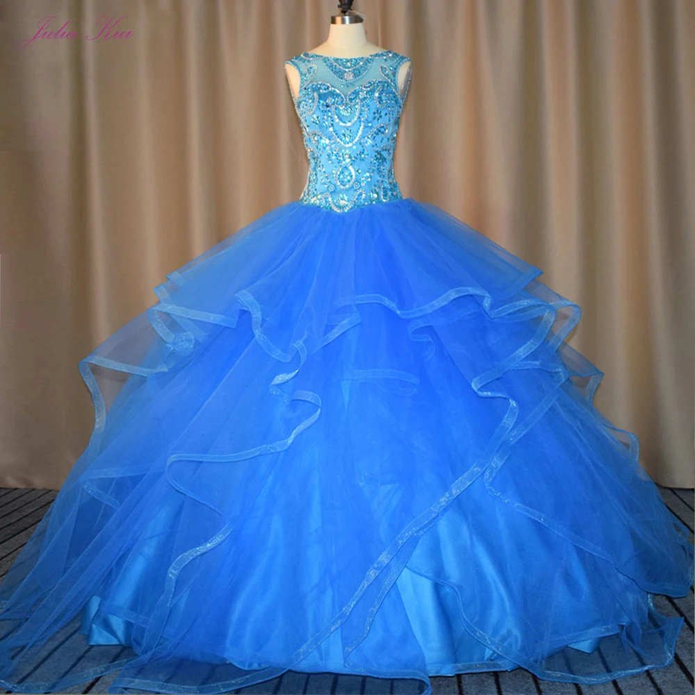 

Julia Kui Scalloped Neckline Ball Gown Quinceanera Dresses Custom Made With Organza With Rhinestones And Beading