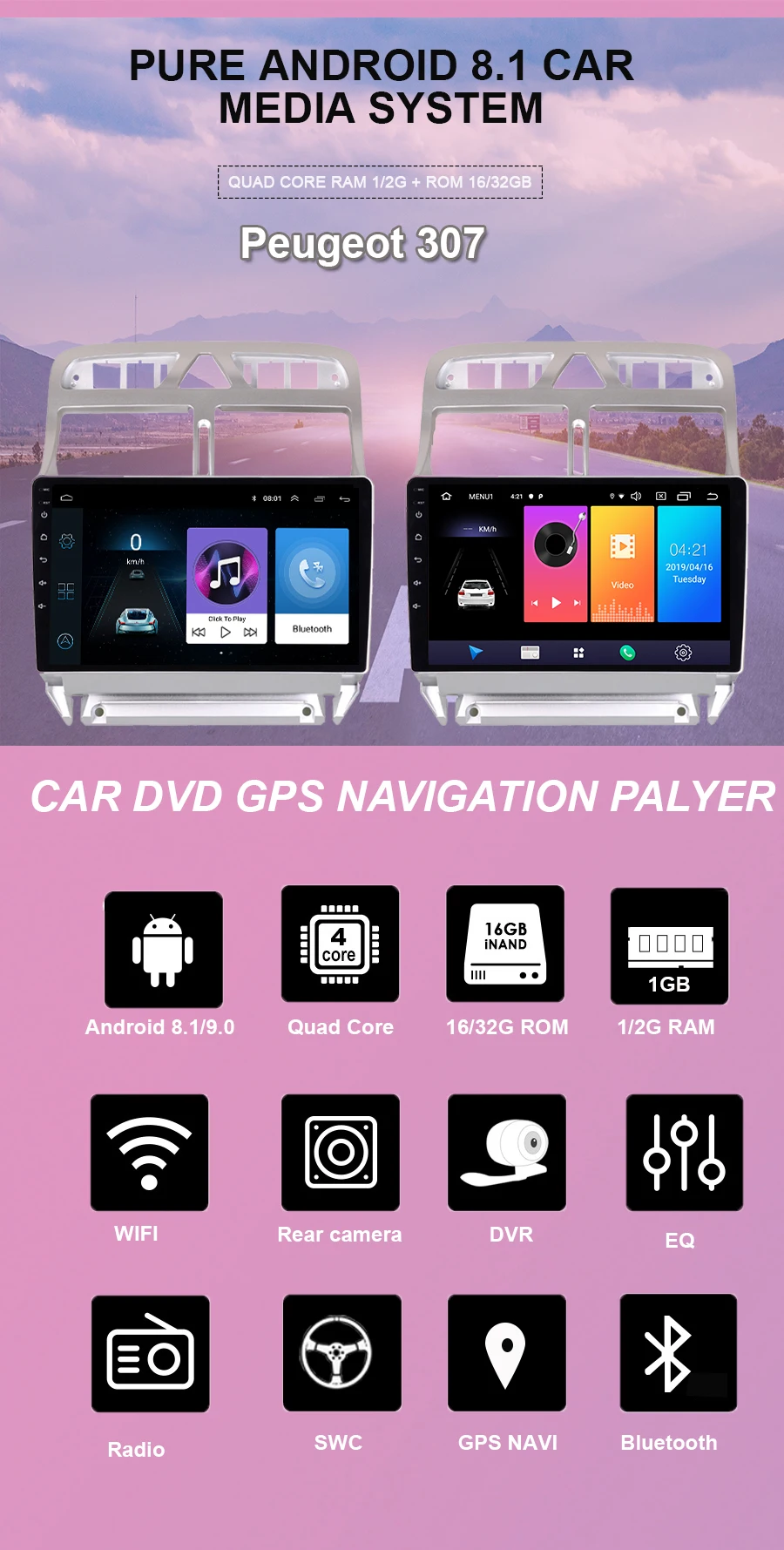 Navivox Android 8,1 2 din Автомобильный dvd-плеер gps навигация Мультимедиа для peugeot 307 307 CC 307SWC радио 2002-2013 стерео