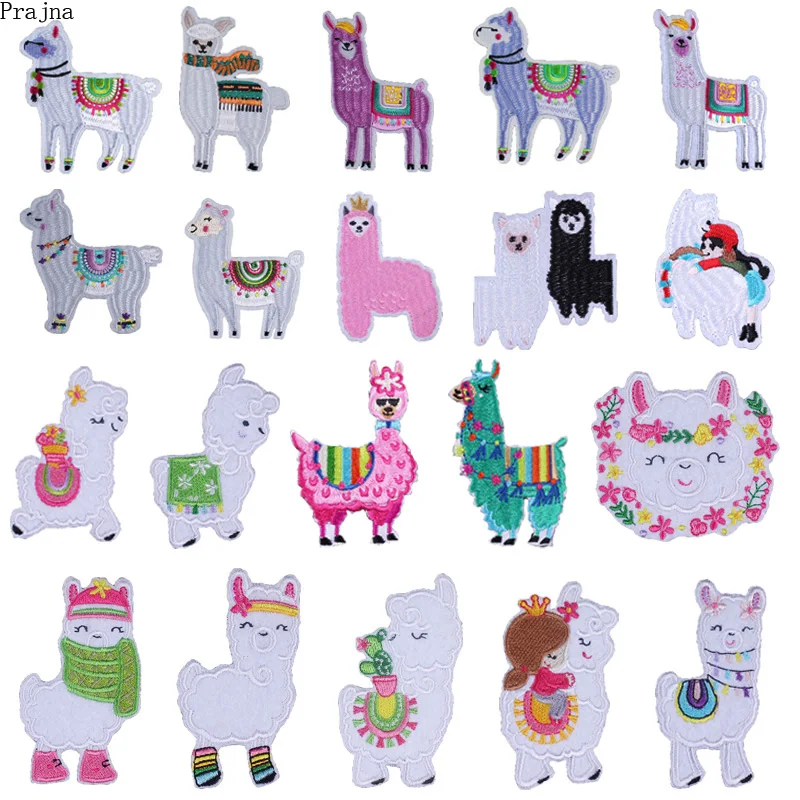 Prajna DIY железные нашивки мультфильм милый из альпаки овечий вышитые нашивки ткань для футболок патч наклейки для аппликаций на одежду в полоску