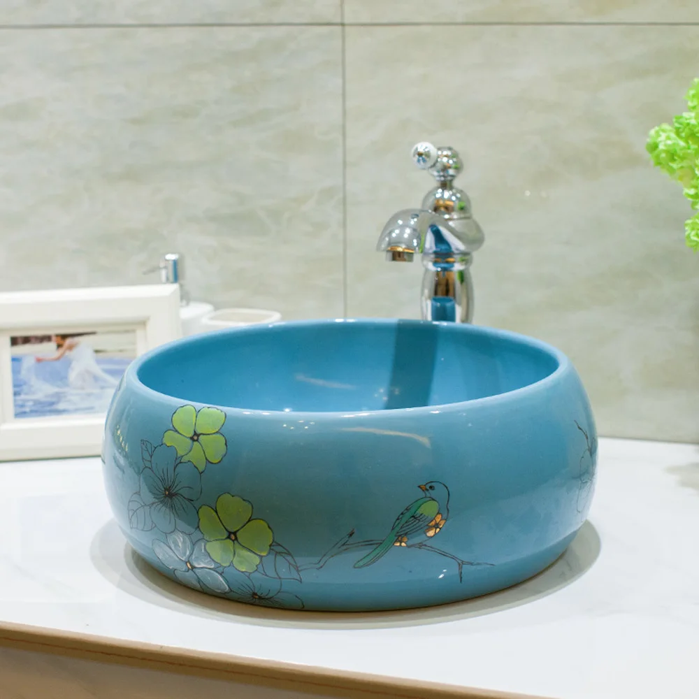 Простой пасторальный стиль керамическая раковина художественная умывальник над