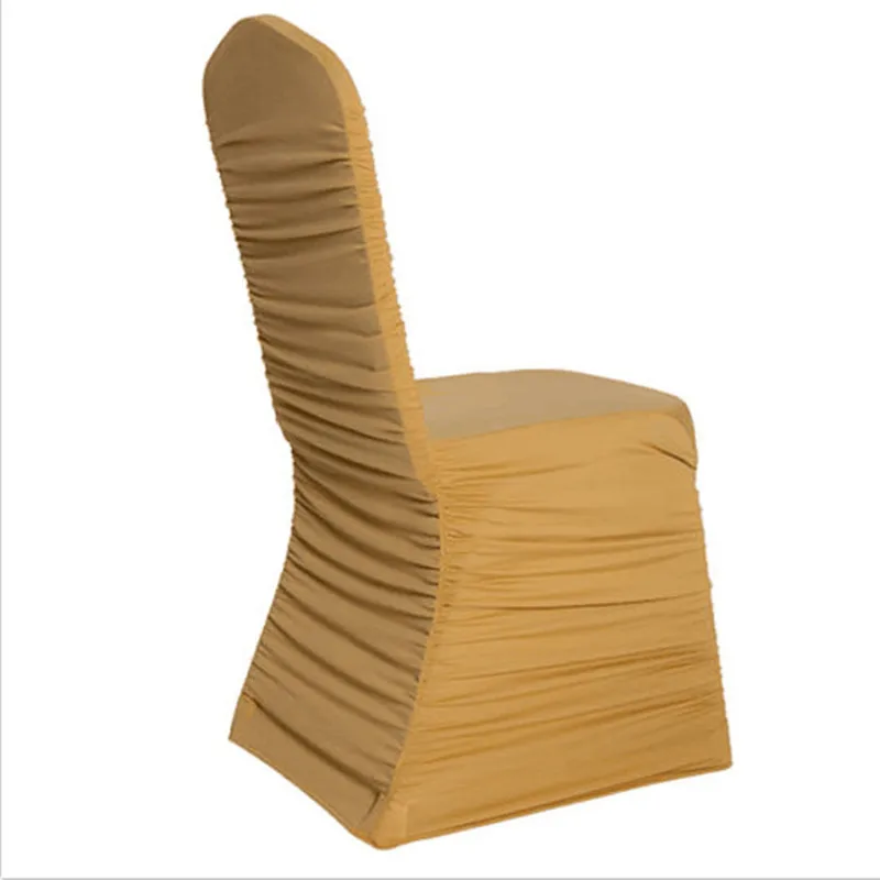 Marious Brand 100pcs gold spandex ruffled chair cover wedding banquet decoration free shipping | Дом и сад
