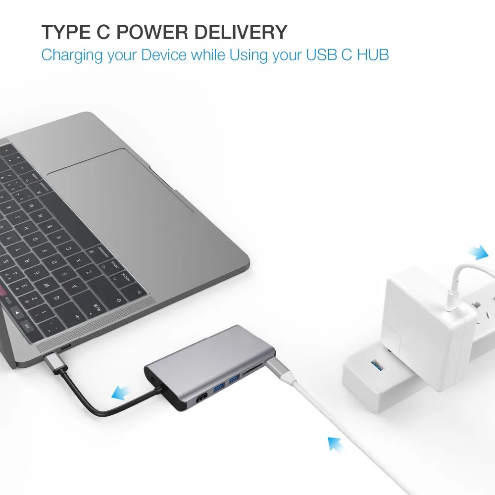 JZYuan USB C концентратор к HDMI 4K VGA Ethernet PD Thunderbolt 3 адаптер для Macbook Pro Samsung S9 Huawei P20 HUB