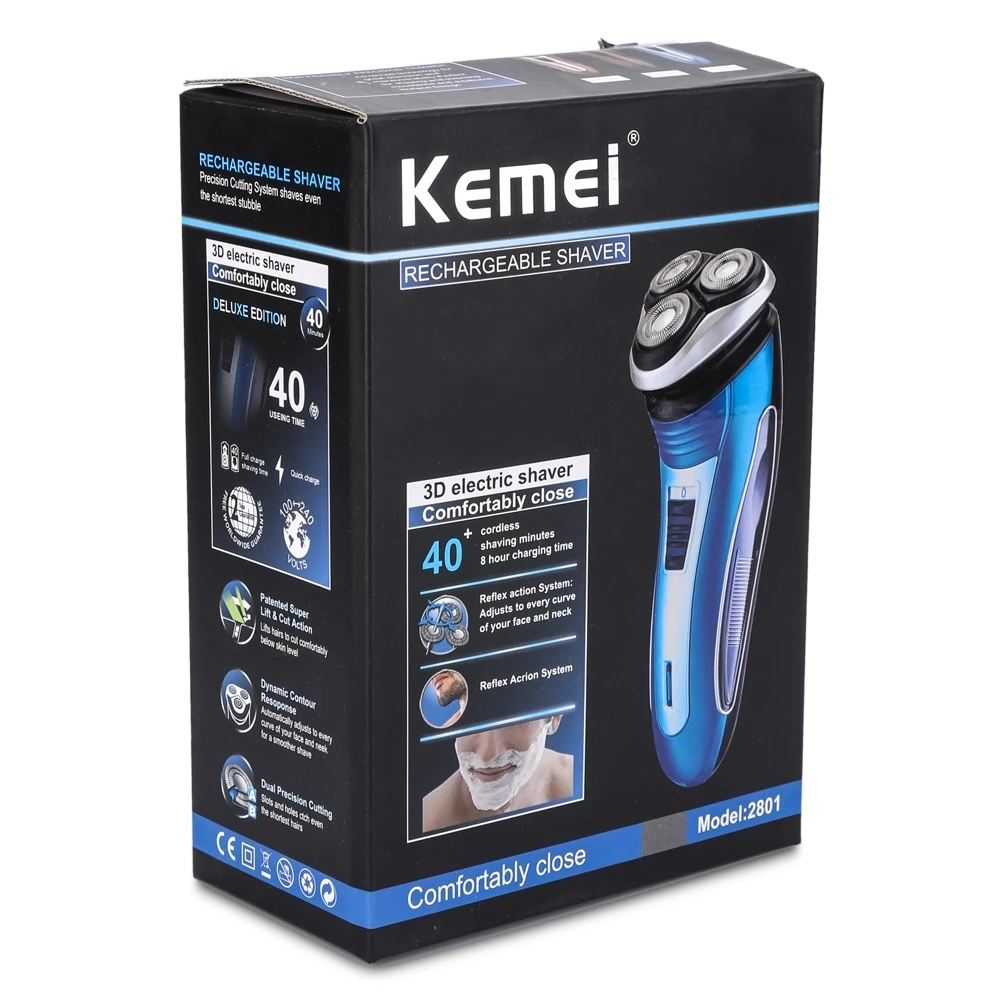 Kemei 220v перезаряжаемая электрическая бритва 3D Тройная плавающая головка