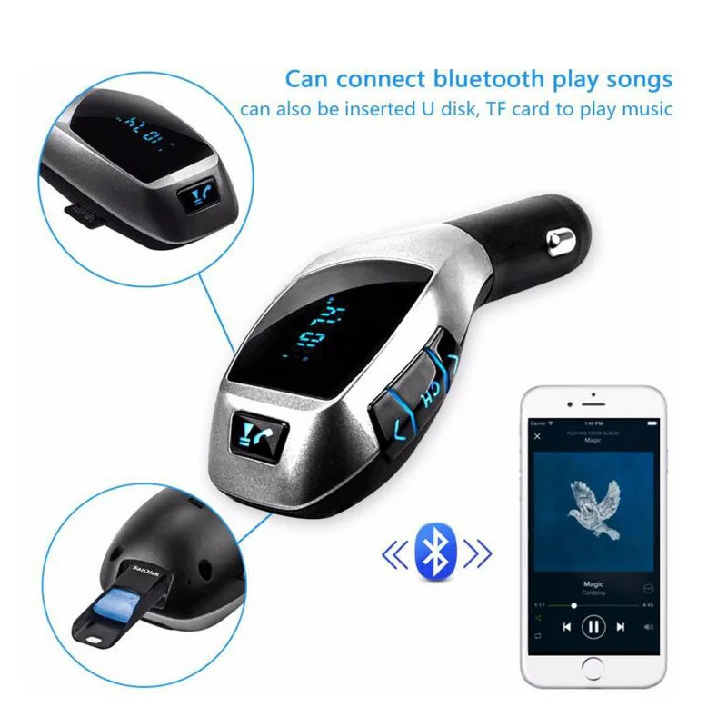 Фото Bluetooth-передатчик автомобильный с ЖК-дисплеем, mp3-плеером и поддержкой TF-карты №3
