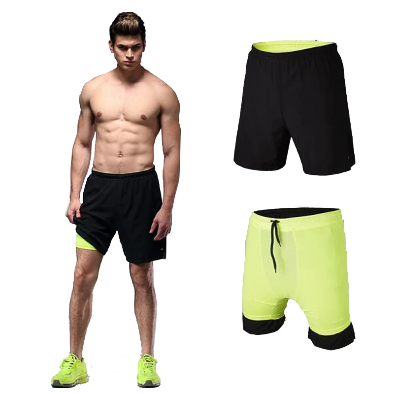 Мужские шорты для тренировок и фитнеса брендовые качественные 2 в 1 7 дюймов