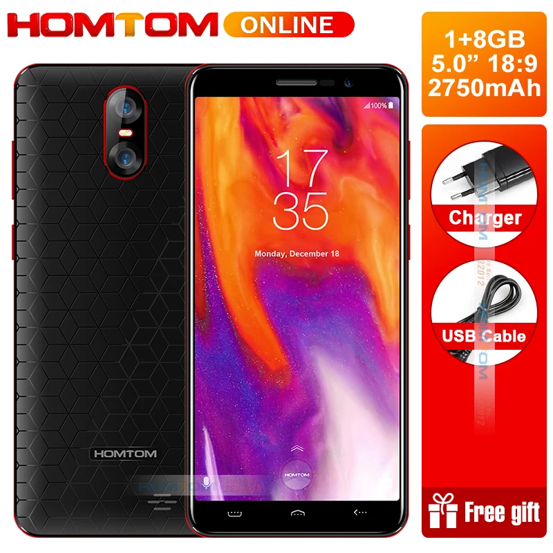 HOMTOM S12 5 0 дюймов 18:9 полный Экран смартфон 2750 мАч 1 Гб + 8 MTK6580 Quad core 8MP двойной камеры