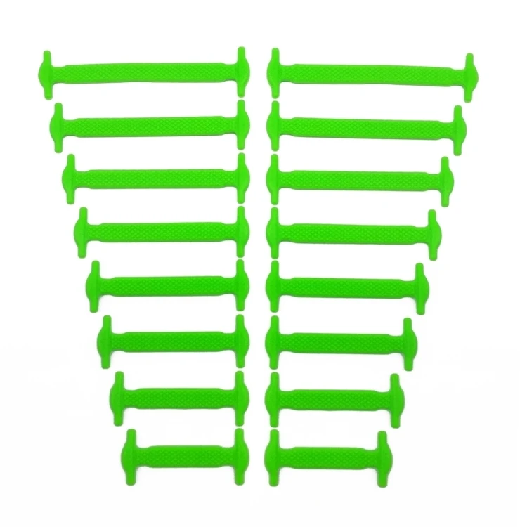 Green Shoelaces 16 шт./лот, 8 размеров, ленивые эластичные шнурки, креативные беговые кроссовки без завязок, струны унисекс, эластичные силиконовые шнурки для спортивной обуви - Цвет: Green Shoelaces