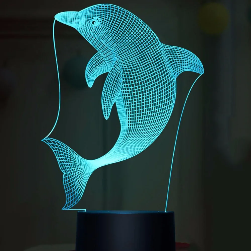 Светодиодный светящийся дельфин 7 цветов моделирующая Usb настольная лампа 3D