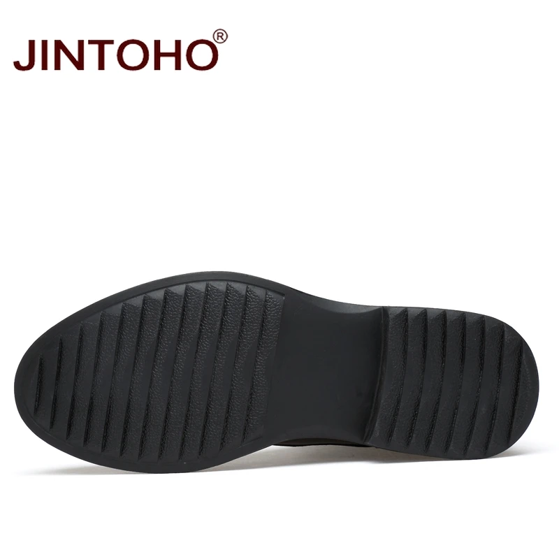 Ботинки JINTOHO мужские из натуральной кожи модные черные сапоги до середины икры