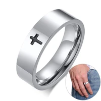 stainless steel cross ring for mens womens christian jesus christ lord prayer silver color