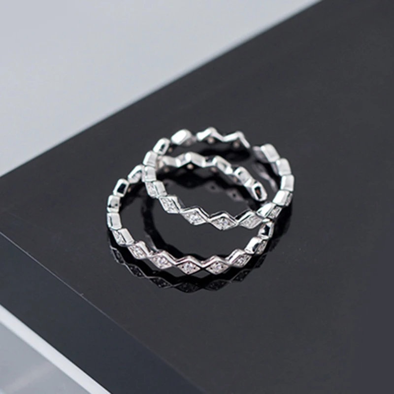 Женское Открытое кольцо из серебра 100% пробы с геометрическим рисунком|Кольца| |