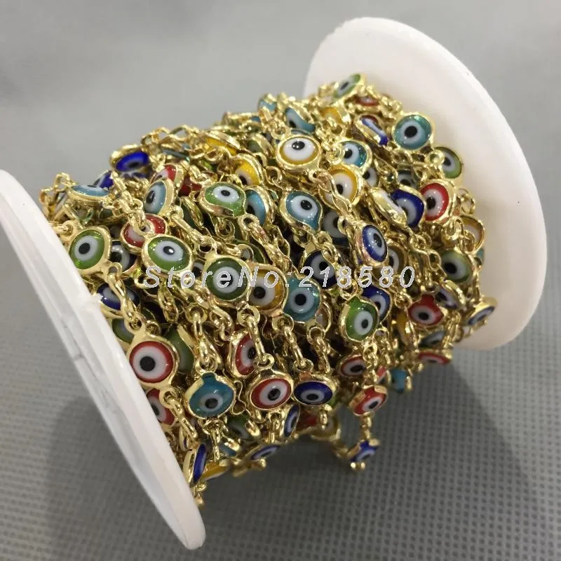 

6mm Gold Electroplated Evil Eye Copper, Resin Rosary Style Chain RC4767