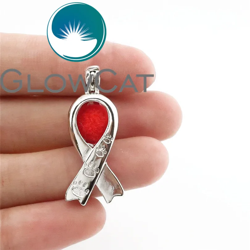 10x K646 Cancer Breast Awareness Ribbon Dog Paw Pearl Cage Jewelry Making Beads Essential Oil Diffuser Locket Pendant | Украшения и