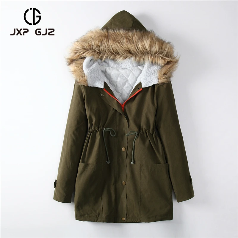 JXP GJZ 2017 Зима Для женщин Куртка утепленная черная на молнии длинный рукав толстые