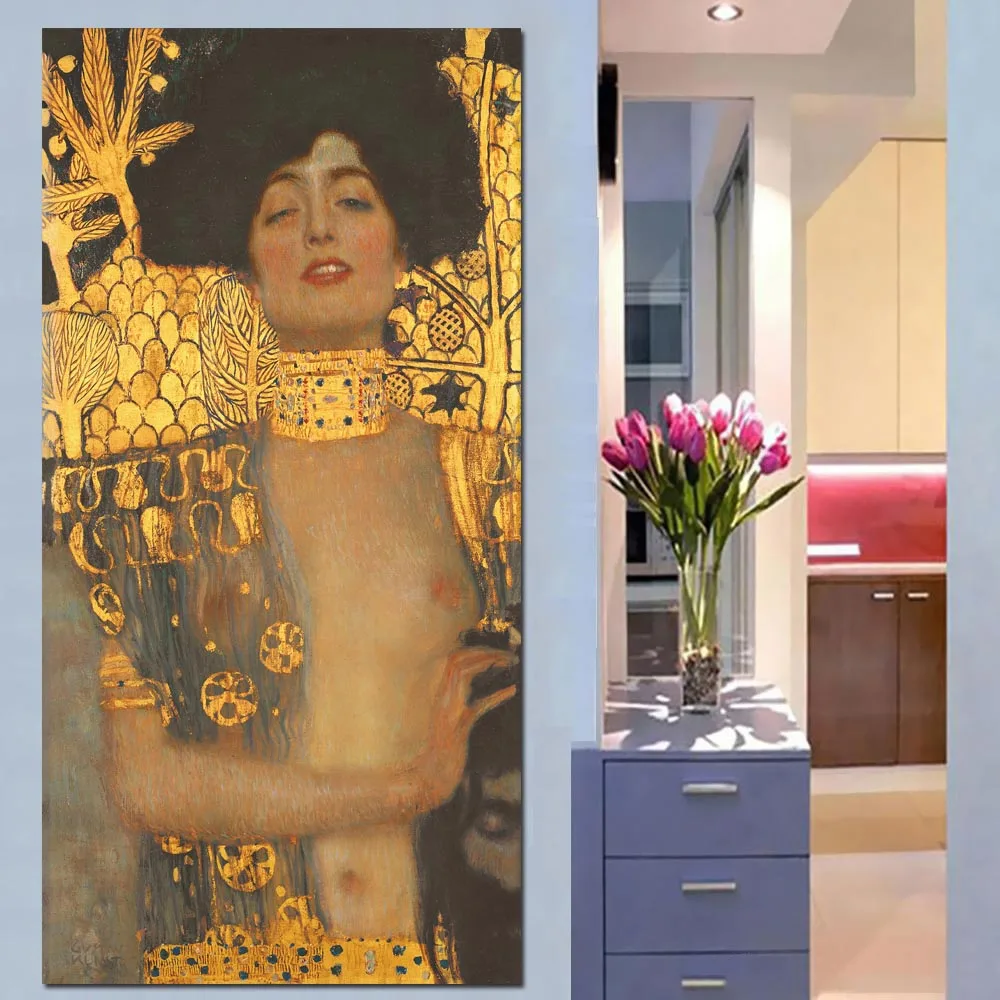 Белый Gustav Klimt женские золотые картины на холсте классические картины маслом настенные картины для гостиной большой холст художественные декоративные картины - Цвет: Белый