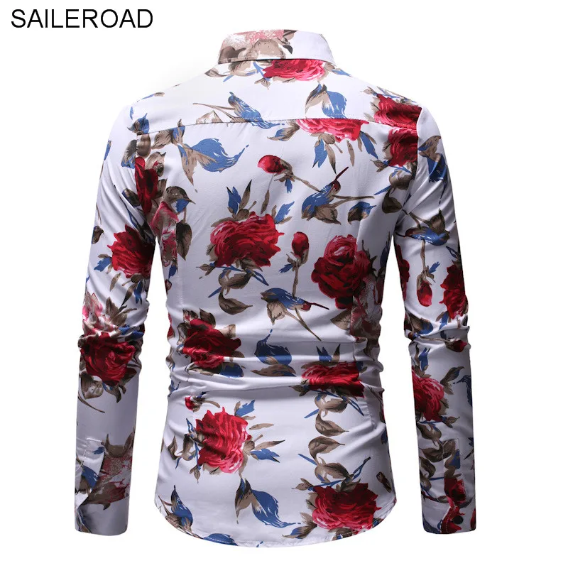 SAILEROAD модная мужская белая рубашка приталенная с длинными рукавами и цветочным