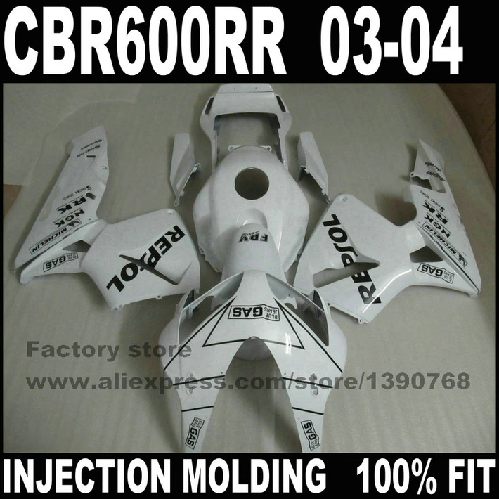 

Custom free injection fairings set for Honda CBR600RR 03 04 CBR 600 CBR600 RR 2003 2004 white repsol fairing kits s