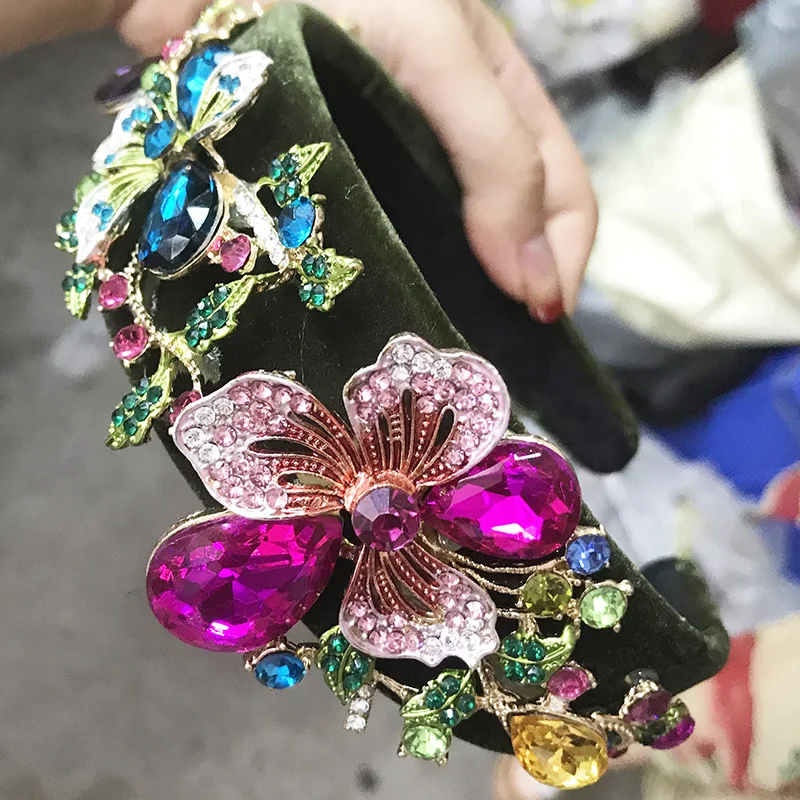 Женская широкая фланелевая повязка на голову в стиле барокко инкрустированная