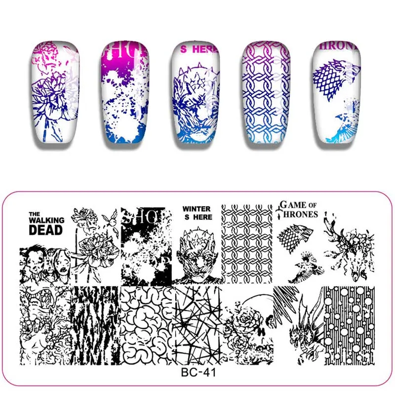 WAKEFULNESS Cute Animal Pattern Nail Stamping Plates Halloween Image Art Template Rectangle Stamp Manicure Stencils | Красота и