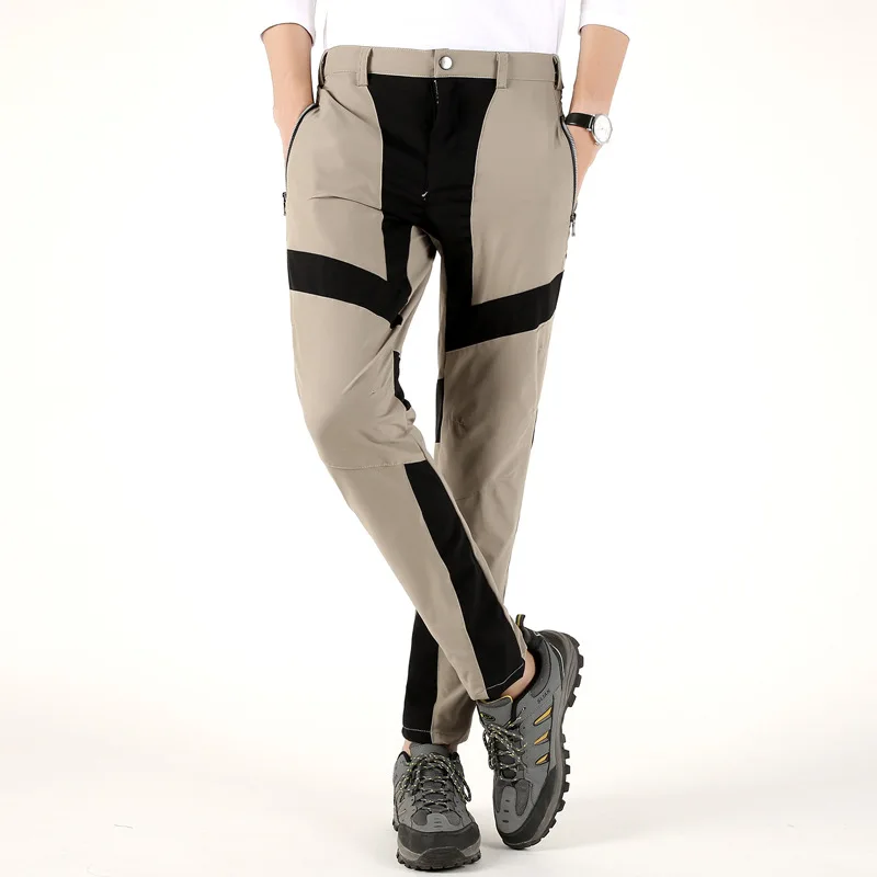 Khaki Black Мужские новые летние быстросохнущие брюки для походов, бега, дышащие брюки для мальчиков, быстросохнущие спортивные весенние брюки размера плюс для женщин - Цвет: Khaki Black