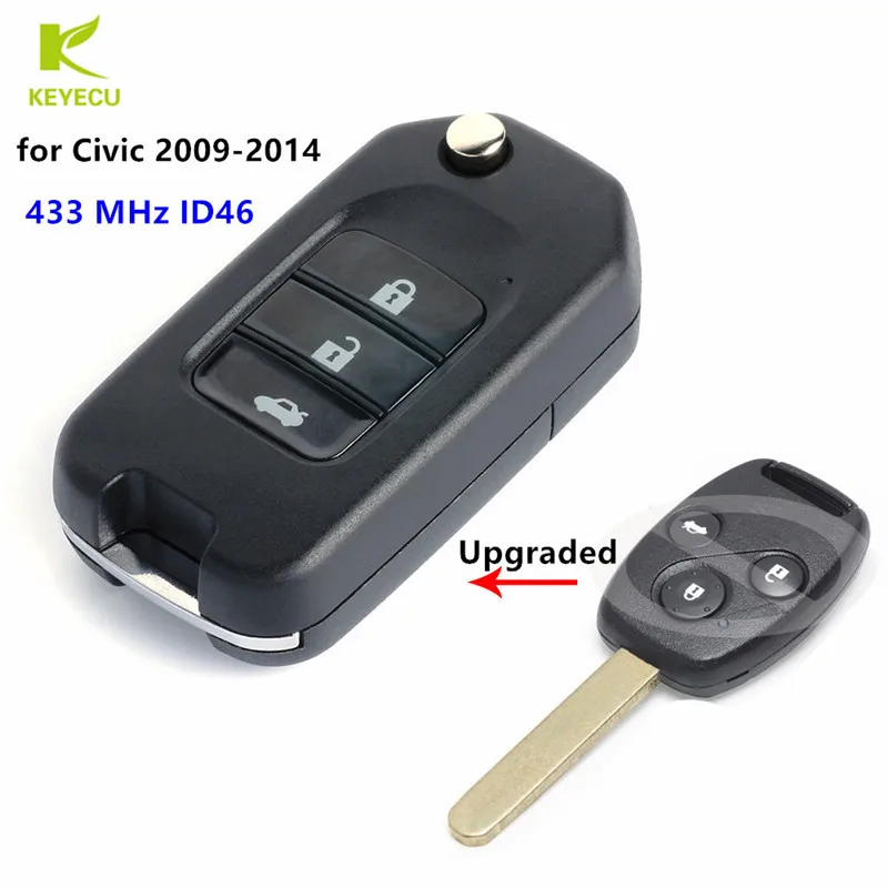 

KEYECU Replacement Upgraded Flip Remote Car Key Fob 3 Button 433 MHz ID46 Chip for HONDA Civic 2009 2010 2011 2012 2013 2014