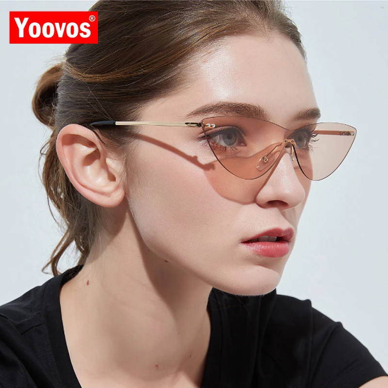 Yoovos 2021 цельные солнцезащитные очки без оправы женские кошачий глаз Высокое