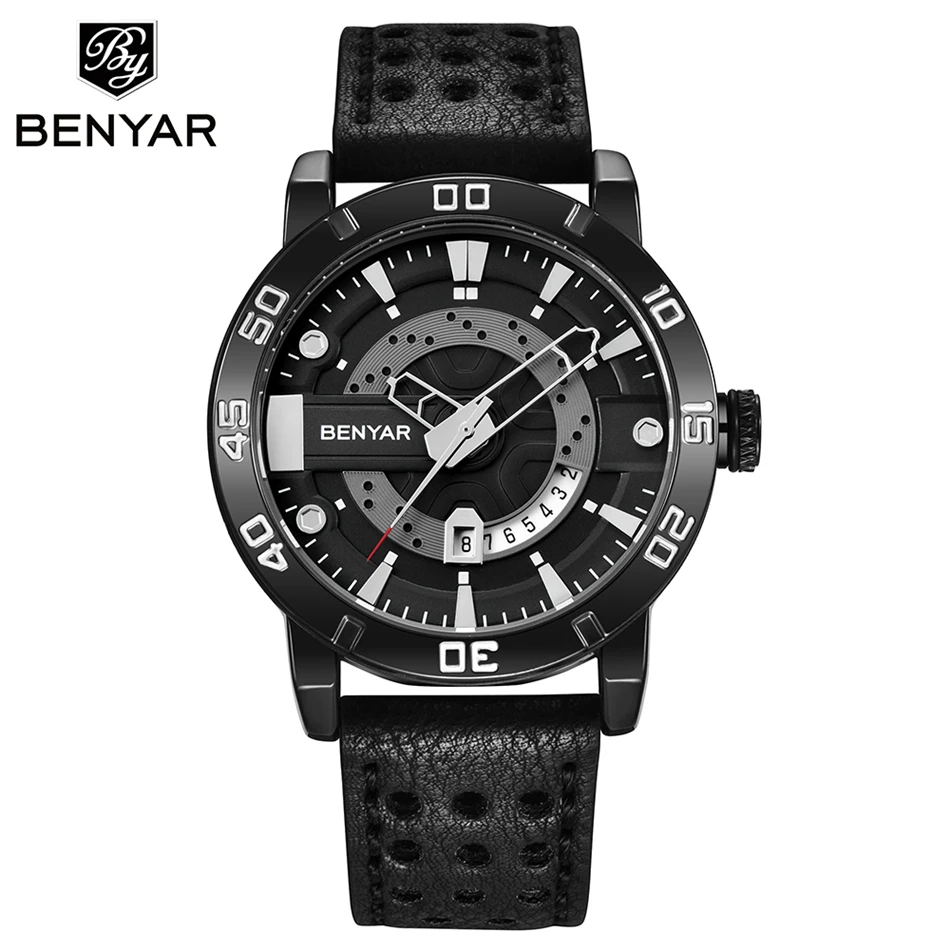 BENYAR, новинка, мужские часы, модные, бизнес, кожа, кварцевые, Топ бренд, Роскошные, водонепроницаемые, спортивные часы для мужчин, Relogio Masculino