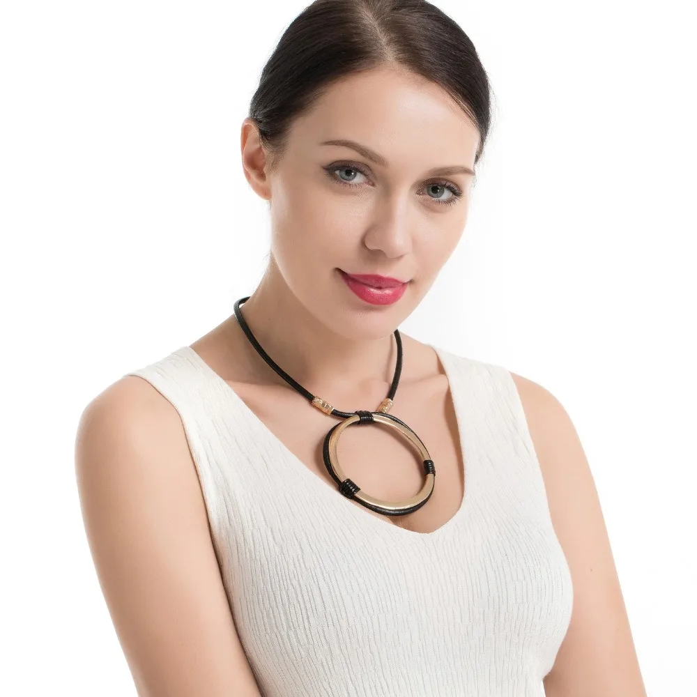 Модный черный кожаный чокер с цепочкой винтажные кольца женское ожерелье и