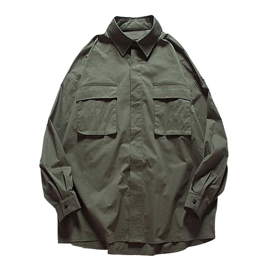 Зеленая Повседневная винтажная рубашка мужская с длинным рукавом высокое
