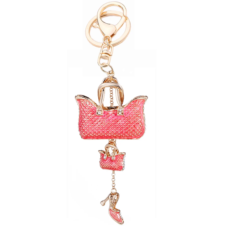 

Charm Trinket Crystal Women Handbag Keychains Metal Car Keyring Fashion Shoe Pendant Key Holder Creative Jewelry Gift R009