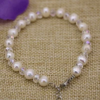 charms strand bracelets natural 7 8mm white nearround pearl beads bangle high quality weddings party gifts jewelry 7 5inch b3141
