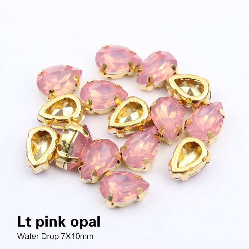 Lt Pink opal Горячая Распродажа 7X10 мм 50 шт. капли воды пришить стразы белый опал цвет золотой коготь смолы декоративные камни для одежды DIY - Цвет: Lt Pink opal