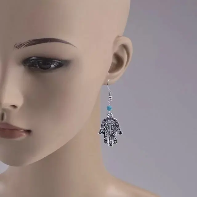 Лидер продаж модные винтажные длинные серьги подвески Hamsa с искусственными