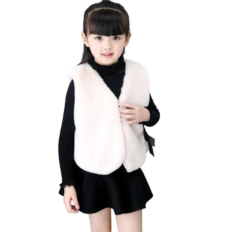 Spring Winter Girl clothes girl faux fur Vest children clothing baby bow knot Waistcoat girls warm outerwear for 1-6T | Детская одежда