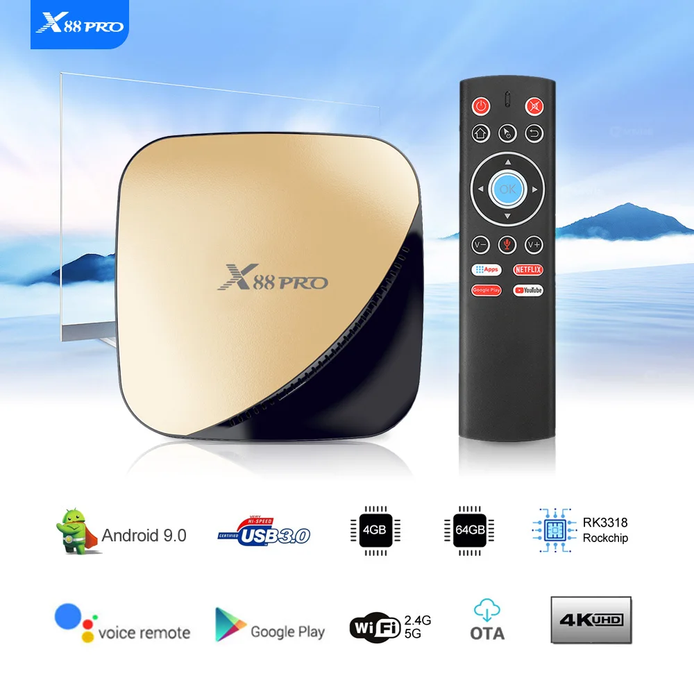 Оригинальная ТВ-приставка X88 Pro X88pro Android 9 0 Smart TV Box RK3318 2 4/5G Dual Wifi 4K HDR USB3.0 Google Play Store