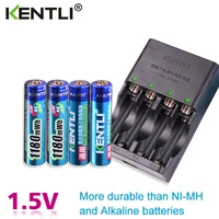 kentli 4pcs 1 5v aaa 1180mwh rechargeable li ion li polymer lithium battery 4 slots aa aaa lithium smart charger
