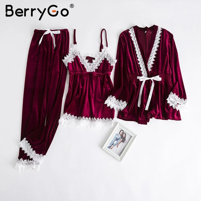 BerryGo Кружева сращивания бархат комплект из двух предметов Пижама 2018 осень зима