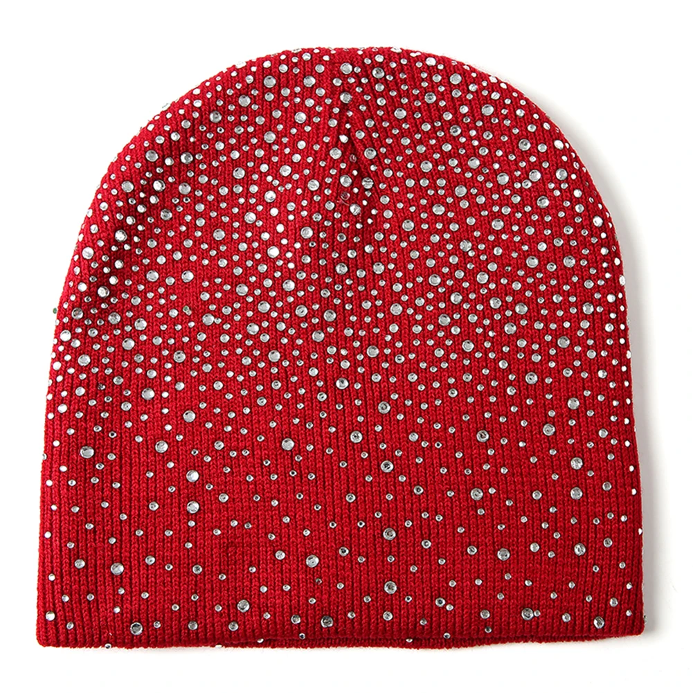 Новинка Зима Осень бини шапки женские мягкие вязаные Skullies Beanies шапка женская мода стразы хлопковая шапка Кепка