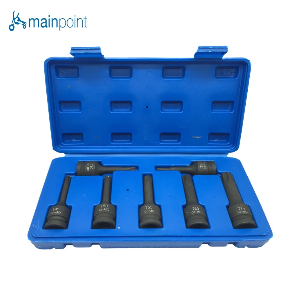 Mainpoint 1/" диск Star Torx ударная головка биты 7 шт. T30-T70 имбусовый ключ, шестигранник Аллен шлицевой Хромомолибденовая трещотка Бит Набор торцевых головок