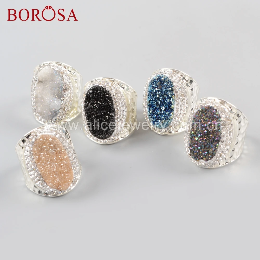 Женские кольца с натуральным кристаллом BOROSA радужные из титана покрытая