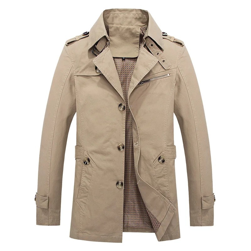 Новинка весеннее Мужское пальто цвета хаки длинное приталенное мужское мужские