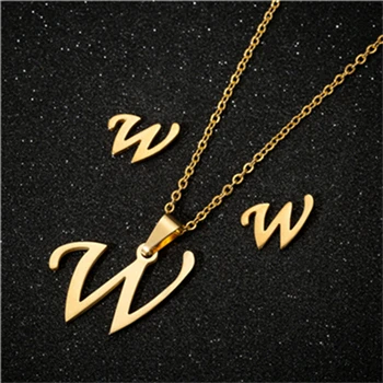W necklace sets Yiustar модное простое алфавитное ожерелье s для женщин из нержавеющей стали ожерелье цепь A-Z ожерелье с буквенными подвесками индивидуальный подарок - Окраска металла: W necklace sets