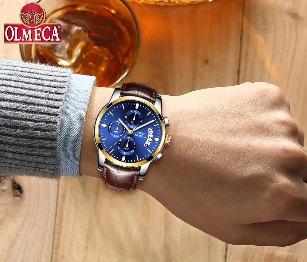 Часы наручные мужские кварцевые с кожаным ремешком брендовые Роскошные